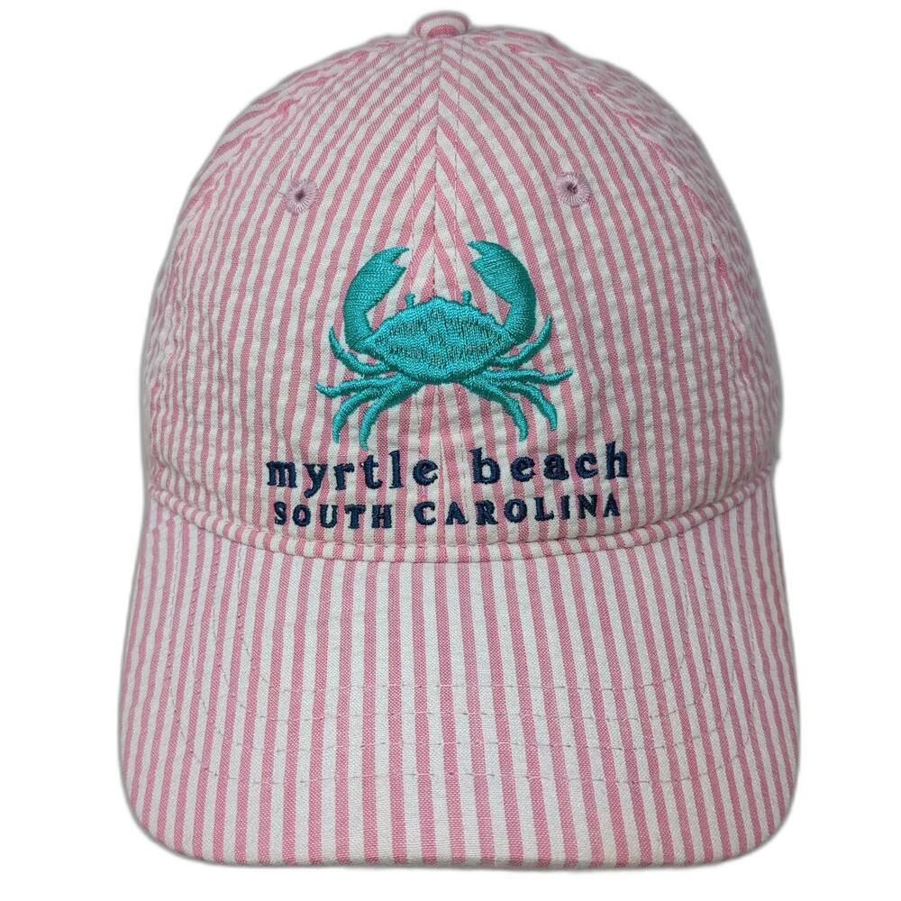 CSI Baseball Cap Pink One Size Myrtle Beach South Carolina Crab Seersucker Hat